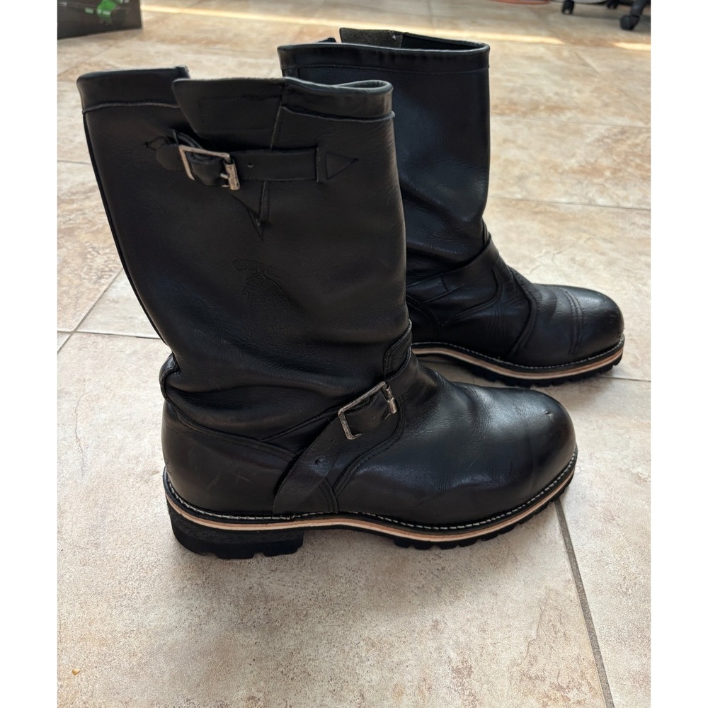 Vintage Chippewa Men's 11 Black Leather Motorcycle Rally Engineer Boots Vibram